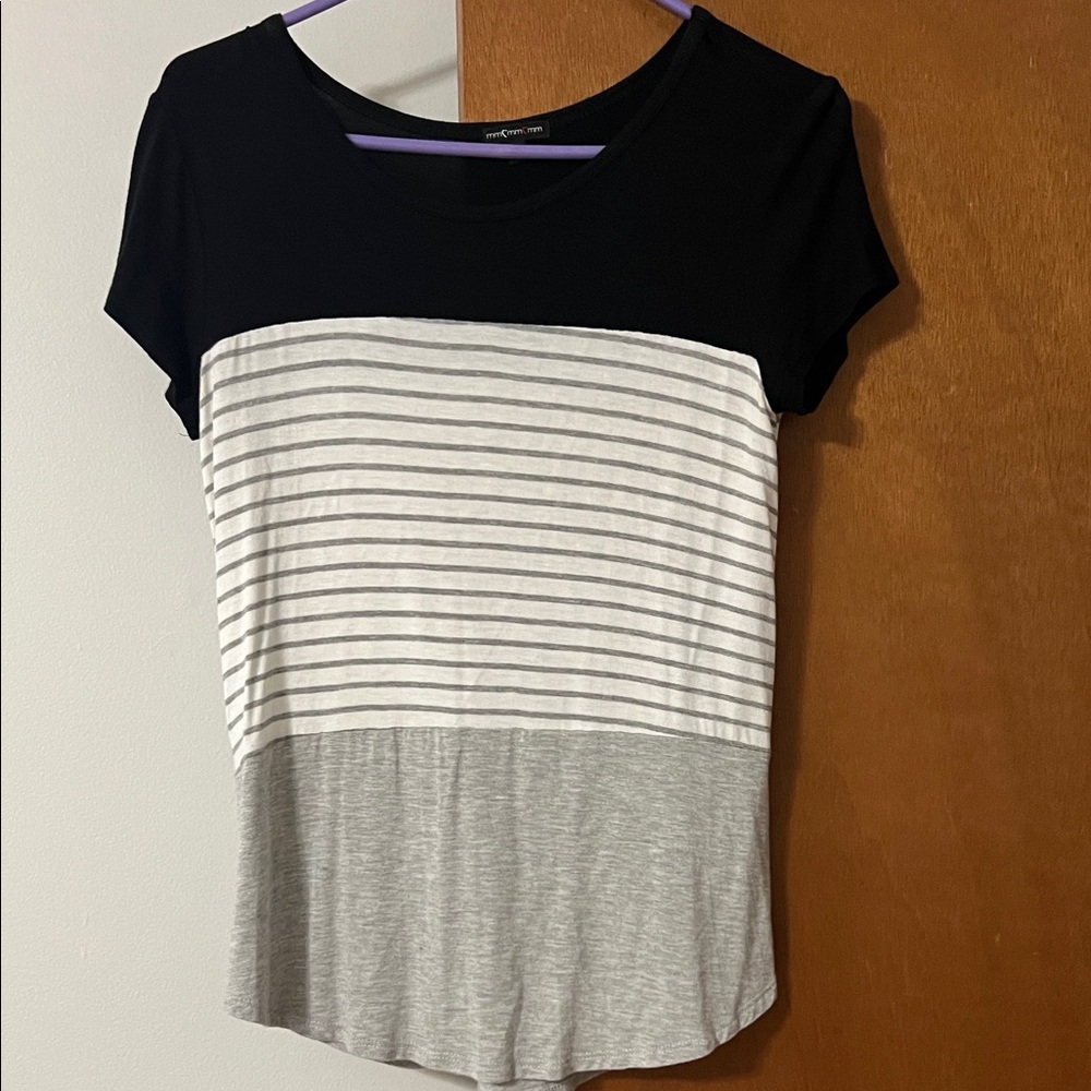 Black and Gray Striped Short Sleeve Top